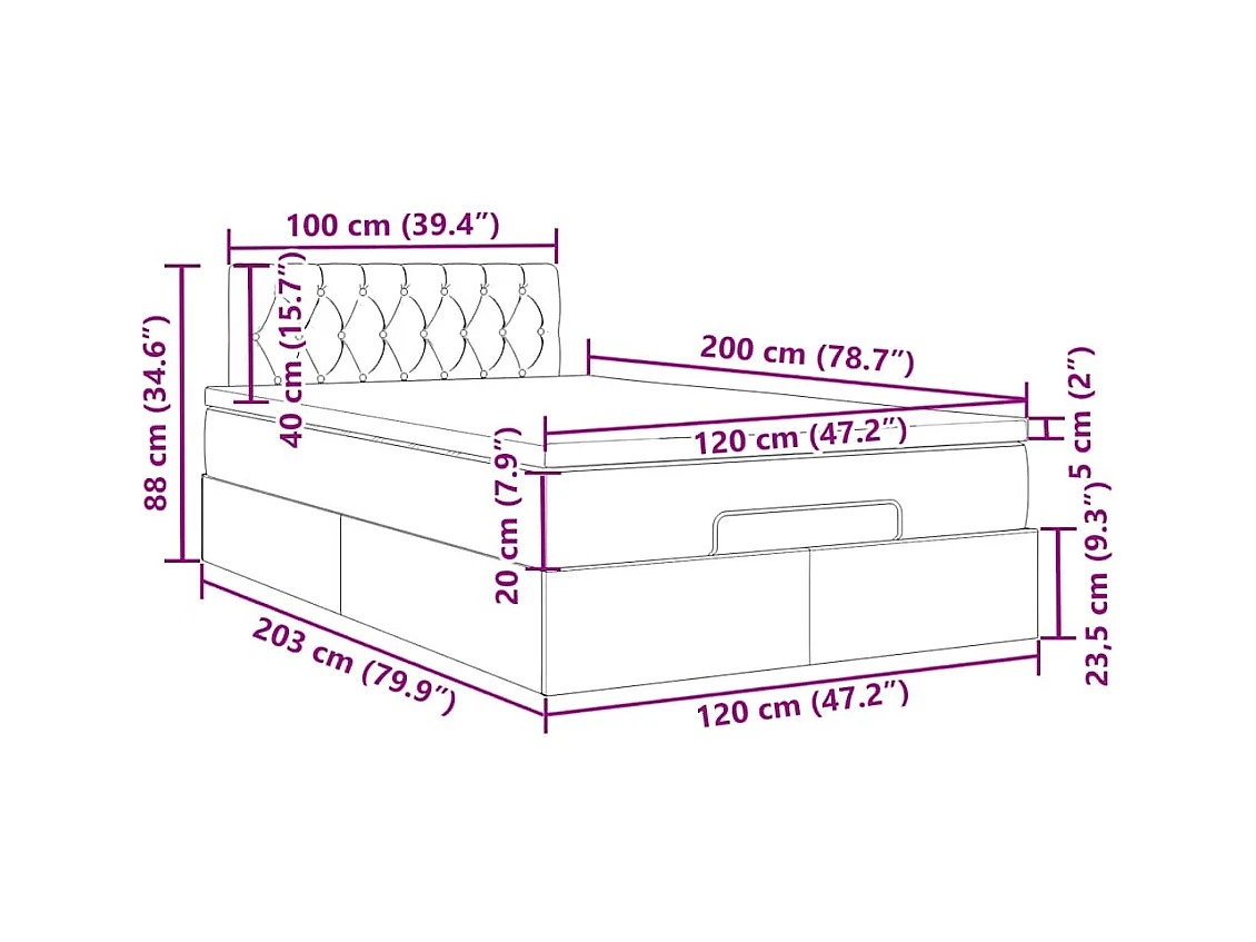 Ottoman-Bett mit Matratze Hellgrau 120x200 cm Samt