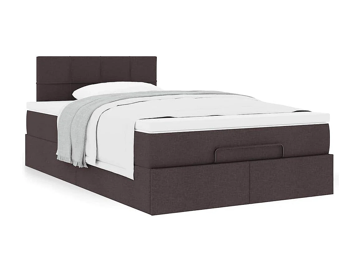 Cadre de lit ottoman avec matelas marron foncé 120x190 cm tissu