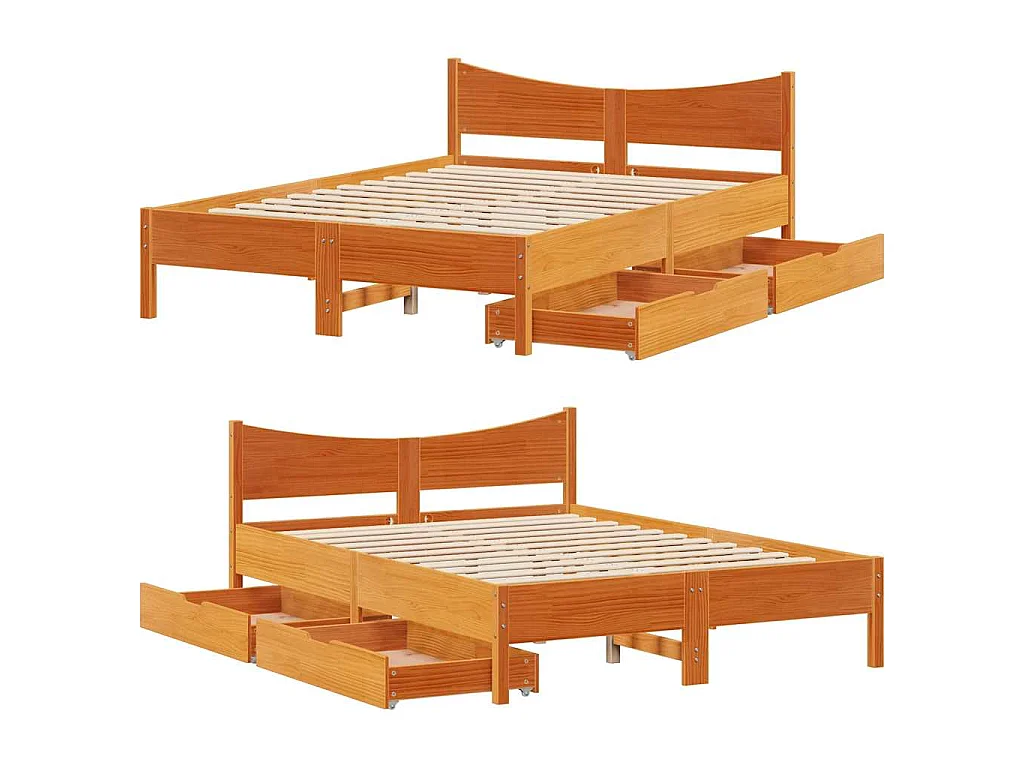 Giroletto Cassetti Marrone Cera 120x190 cm Legno Massello Pino