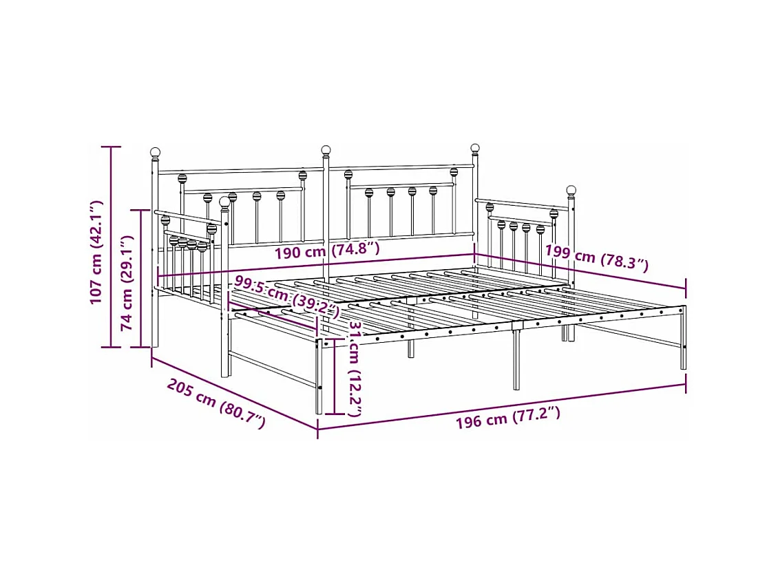 Cadre de lit de jour avec tête de lit Blanc 100 x 190 cm Acier