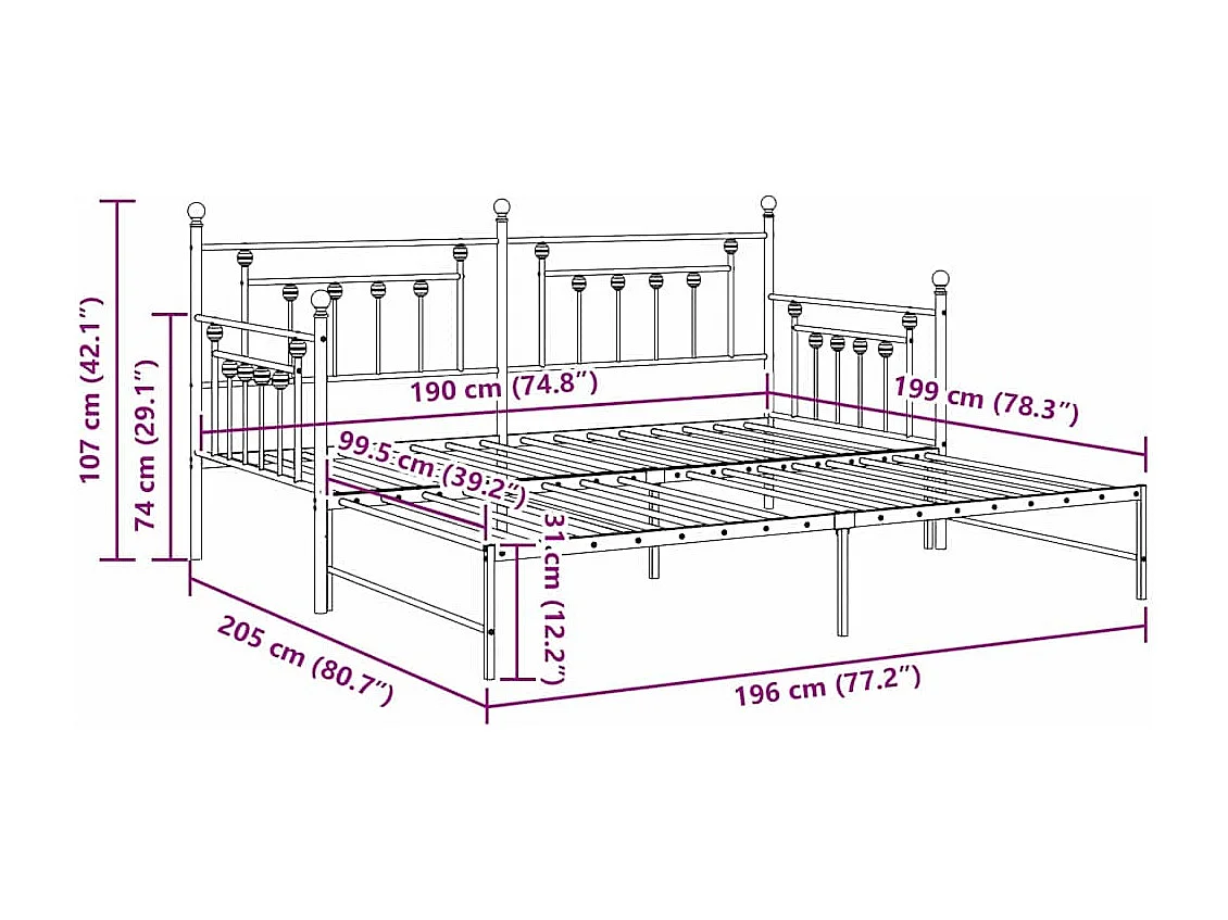 Estructura de cama de día Blanco 100 x 190 cm Acero
