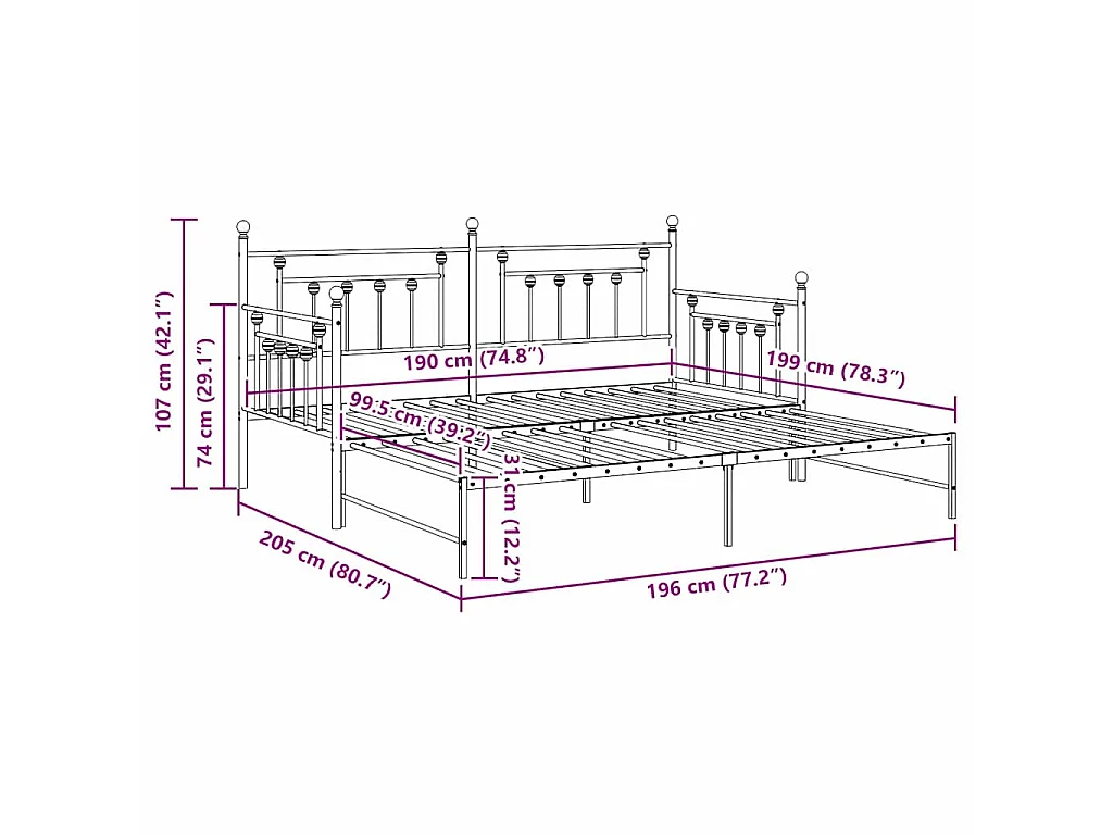Bedframe voor een daybed Wit 100 x 190 cm Staal