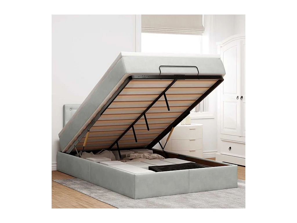Bed poef met matras en LED's 120x190 cm fluweel lichtgrijs