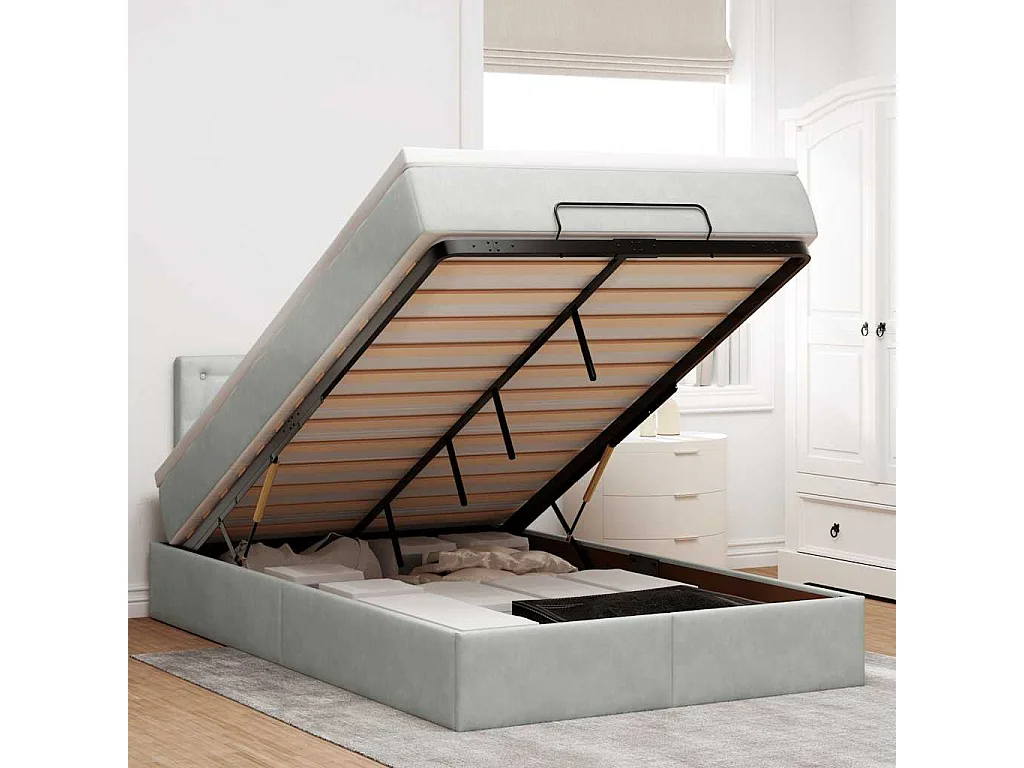 Bed poef met matras en LED's 120x190 cm fluweel lichtgrijs