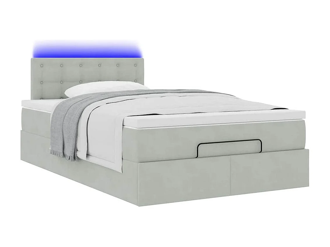 Bed poef met matras en LED's 120x190 cm fluweel lichtgrijs