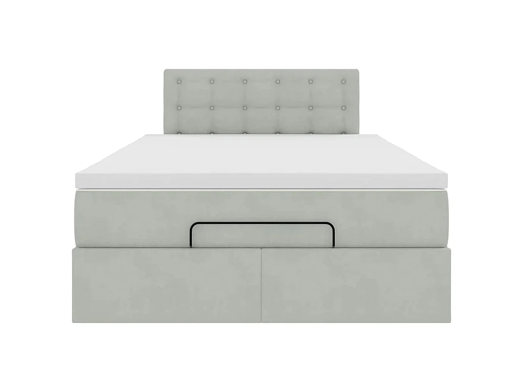 Cama otomana con colchón y LED terciopelo gris claro 120x190 cm