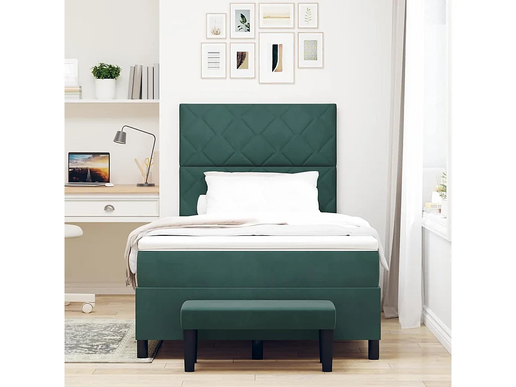 Cama Box com colchão Verde Escuro 120 x 190 cm Veludo