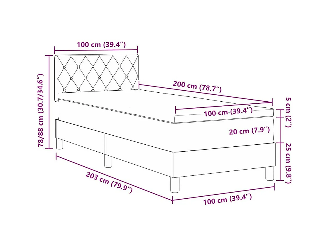 Lit à ressorts avec matelas Gris foncé 100 x 200 cm tissu