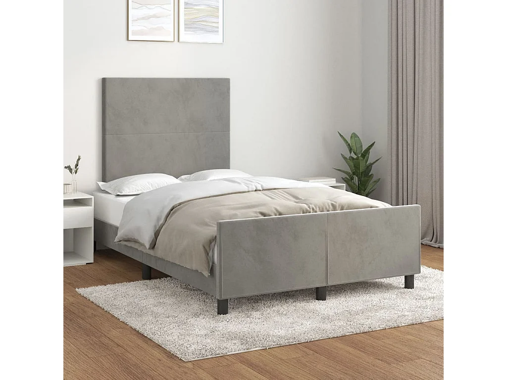 Cadre de lit sans matelas gris clair 120x200 cm velours