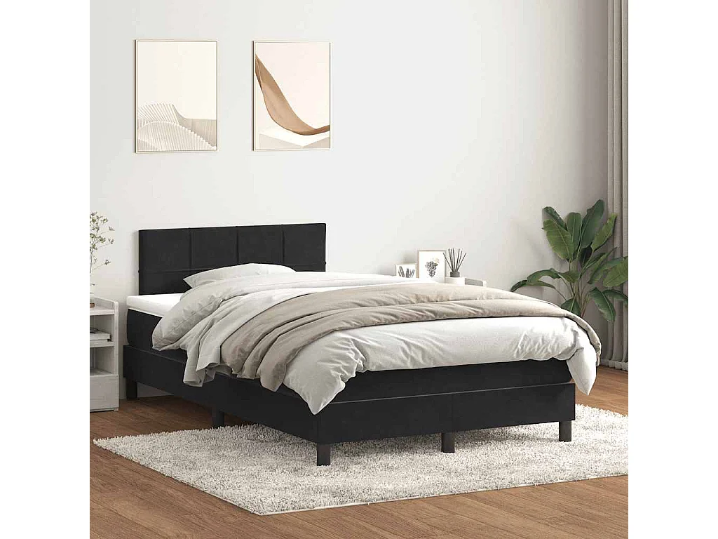 Cama box spring c/ colchão e LED 120x210 cm veludo preto