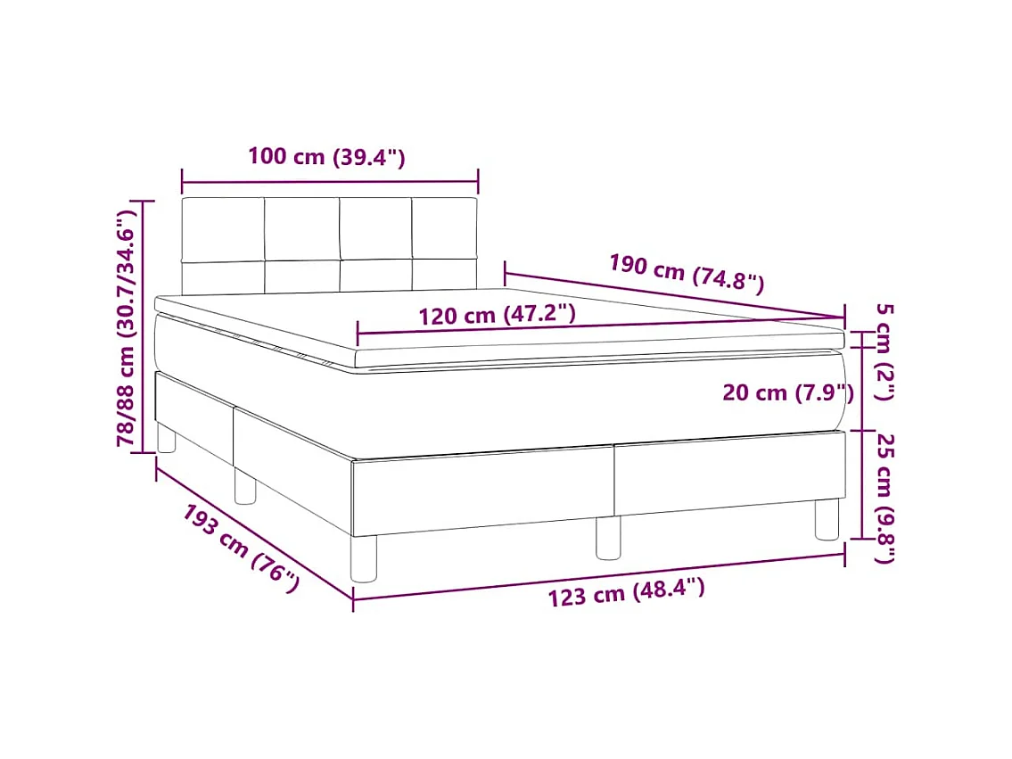 Sommier à lattes de lit avec matelas LED gris clair 120x190 cm