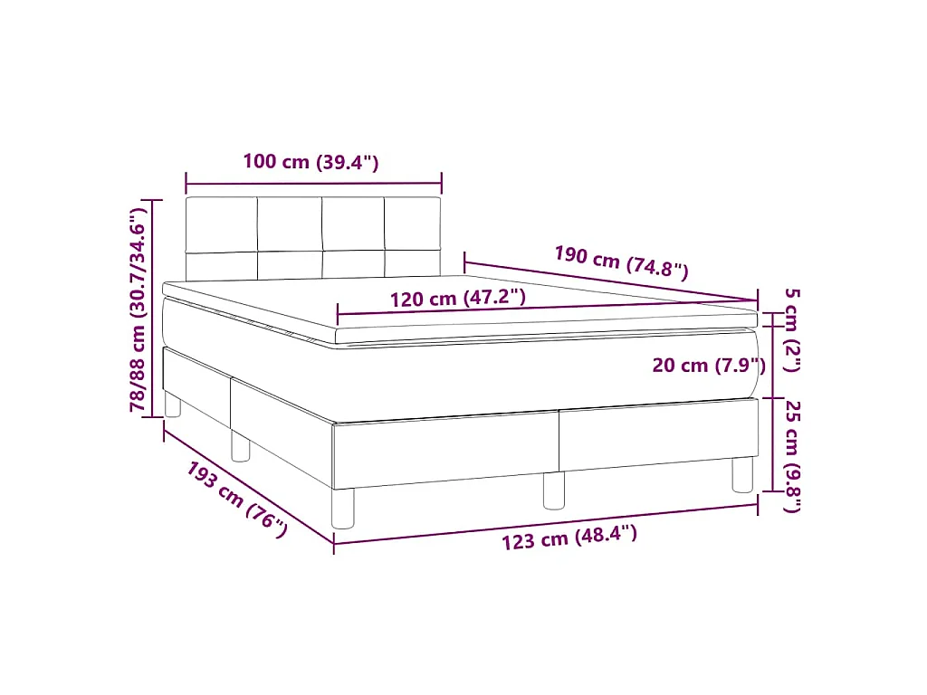 Boxspringbett mit Matratze & LED Hellgrau 120x190 cm Samt