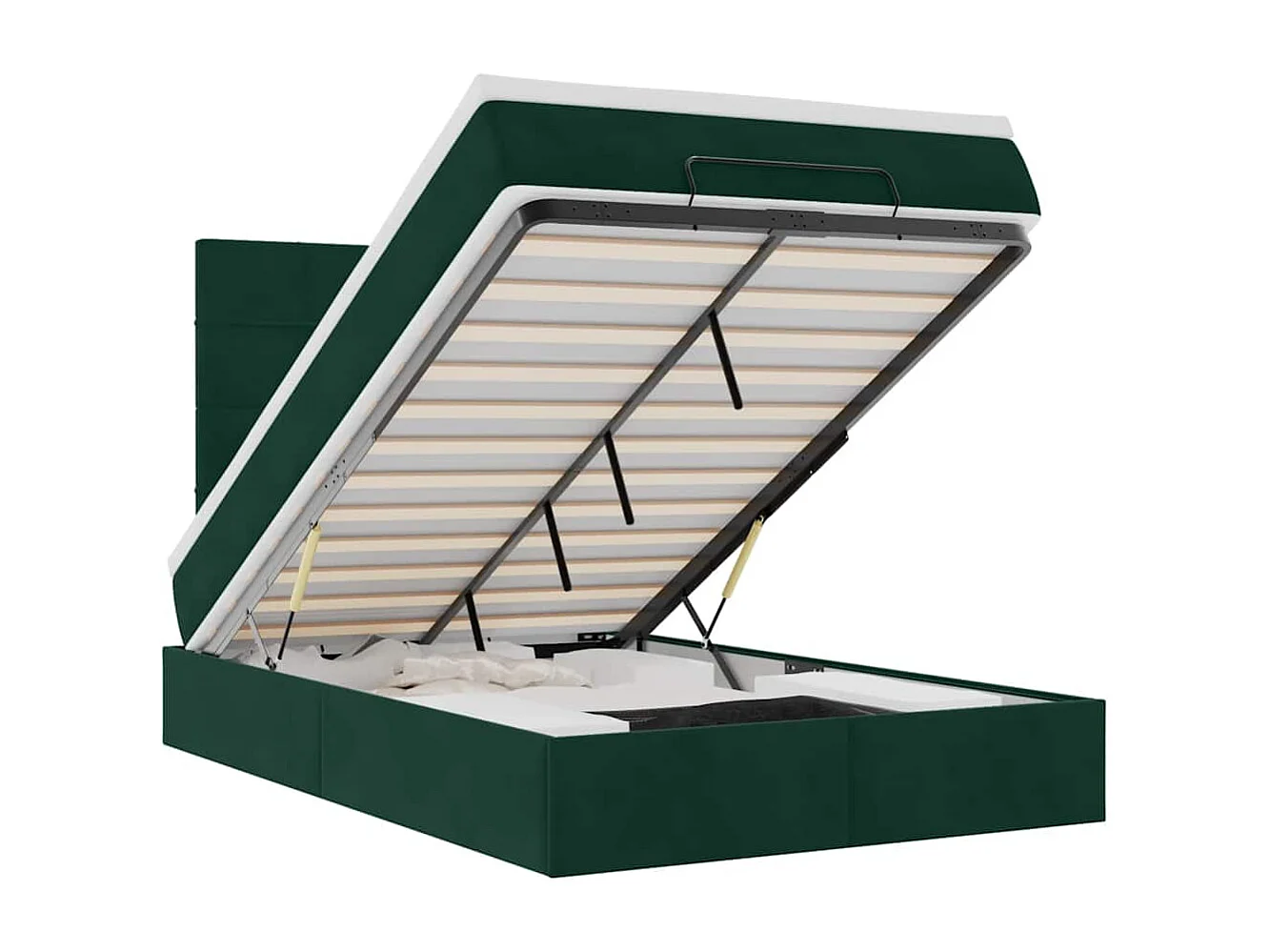 Cadre de lit ottoman avec matelas vert foncé 120x200 cm velours
