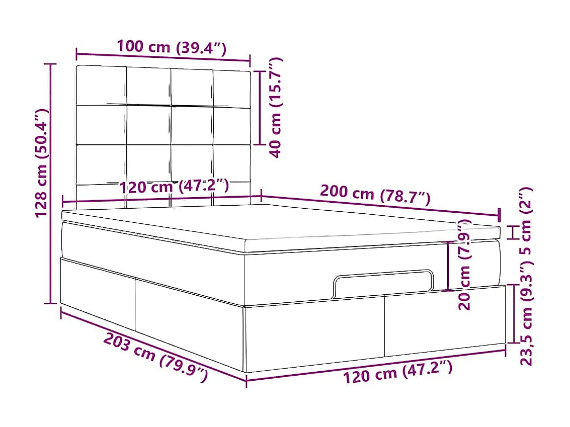 Cadre de lit ottoman avec matelas vert foncé 120x200 cm velours