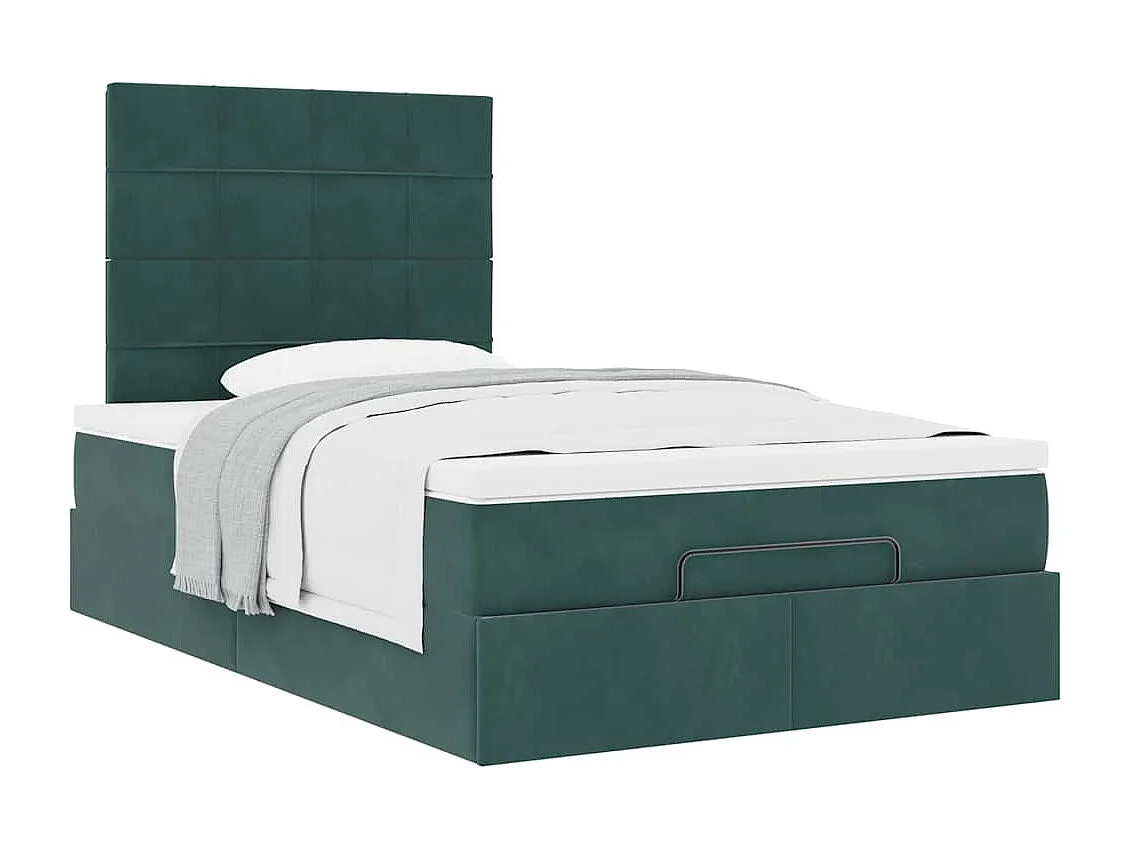 Cadre de lit ottoman avec matelas vert foncé 120x200 cm velours