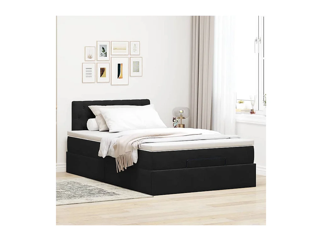 Cadre de lit ottoman avec matelas noir 120x200 cm velours
