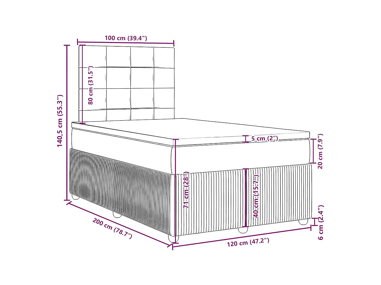 Sommier à lattes de lit avec matelas Taupe 120x200 cm Tissu