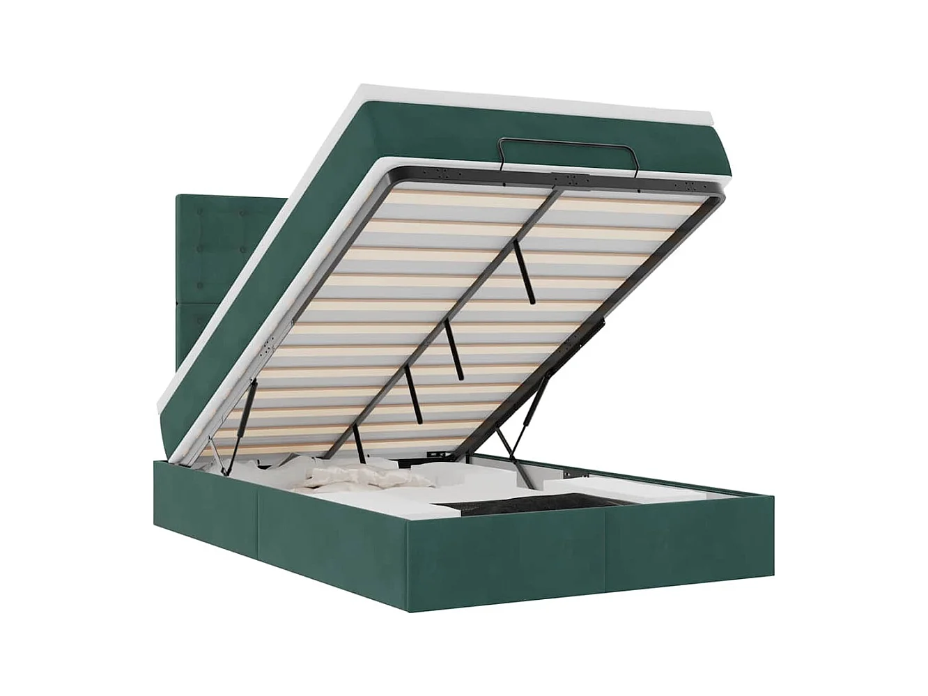 Cadre de lit ottoman avec matelas vert foncé 120x200 cm velours