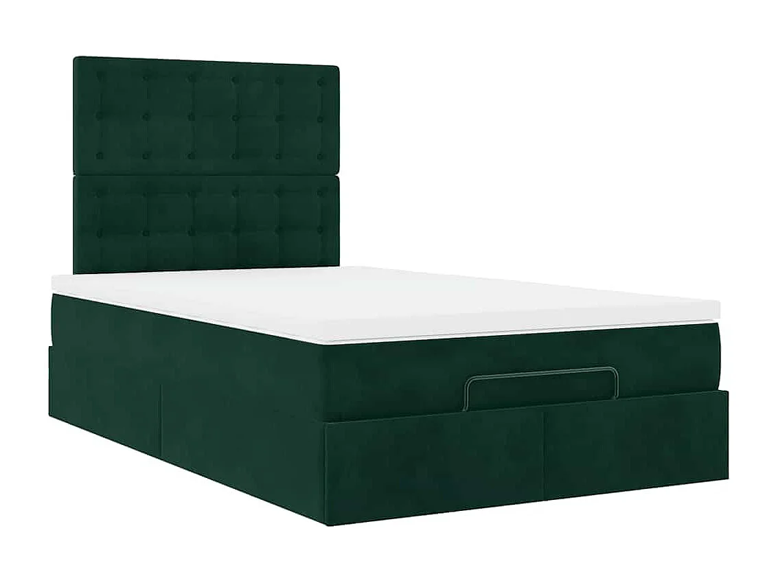 Estructura cama otomana colchones terciopelo verde oscuro