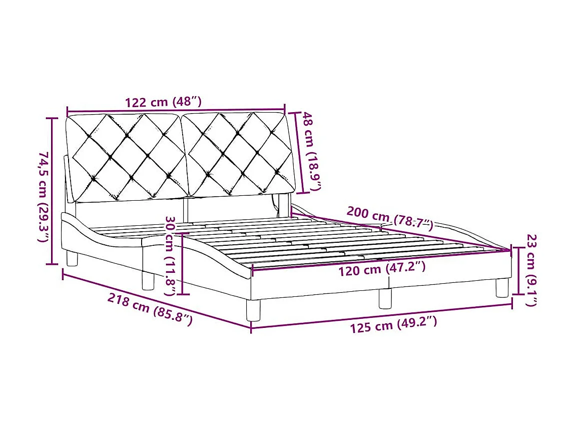 Cadre de lit avec LED sans matelas gris foncé 120x200 cm tissu