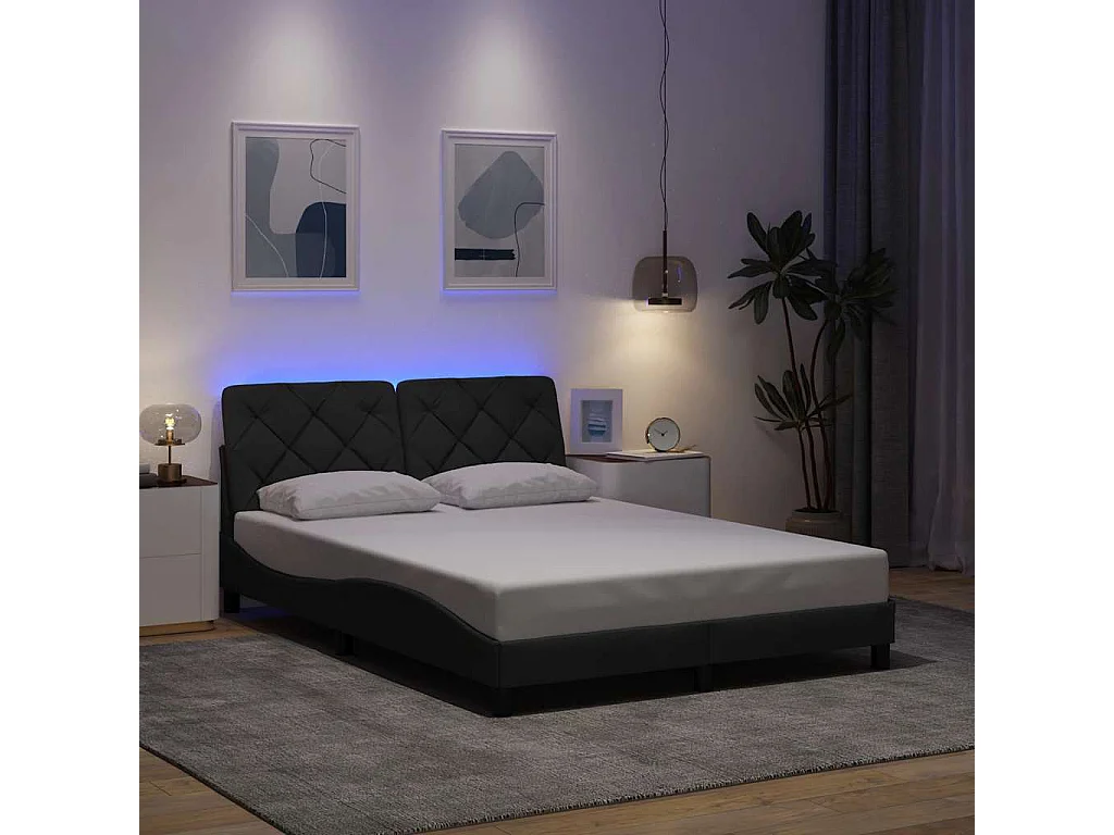 Bettgestell mit LED ohne Matratze Dunkelgrau 120x200 cm Stoff