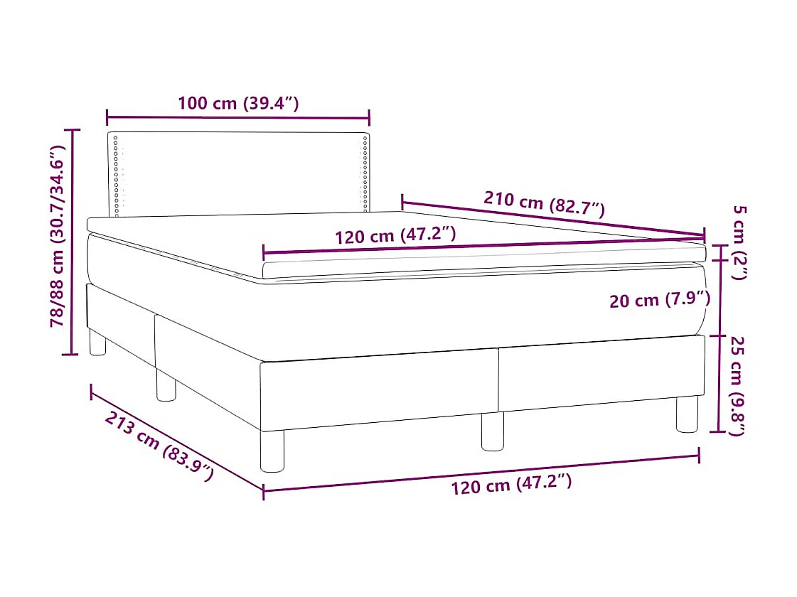 Boxspringbett mit Matratze & LED Dunkelblau 120x210 cm Samt