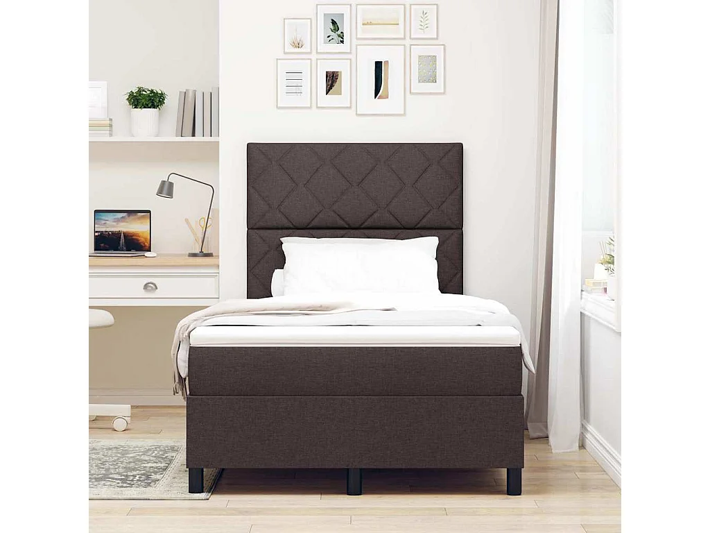 Lit à ressorts avec bandes LED Marron foncé 120 x 200 cm tissu