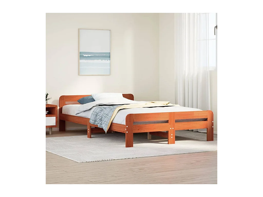 Cama sem colchão 120x190 cm madeira pinho maciça castanho-mel