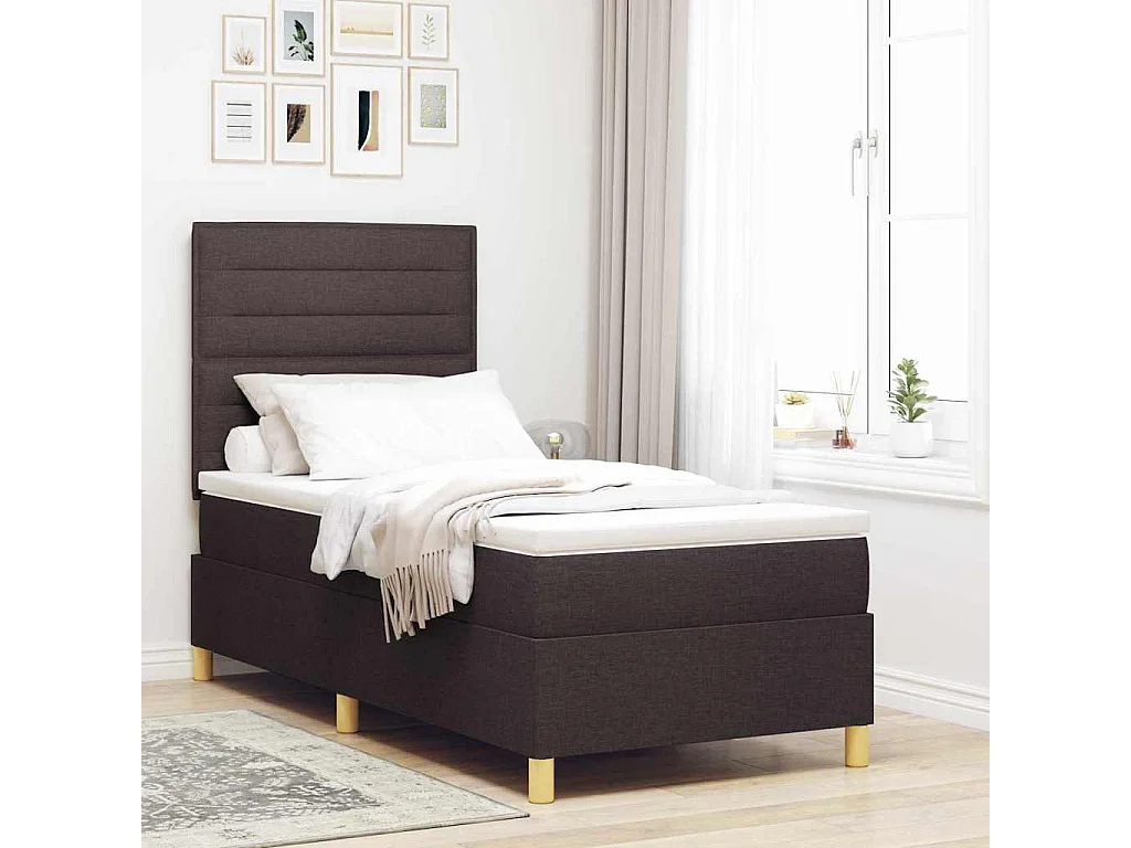 Lit à ressorts avec matelas Marron foncé 100 x 200 cm tissu