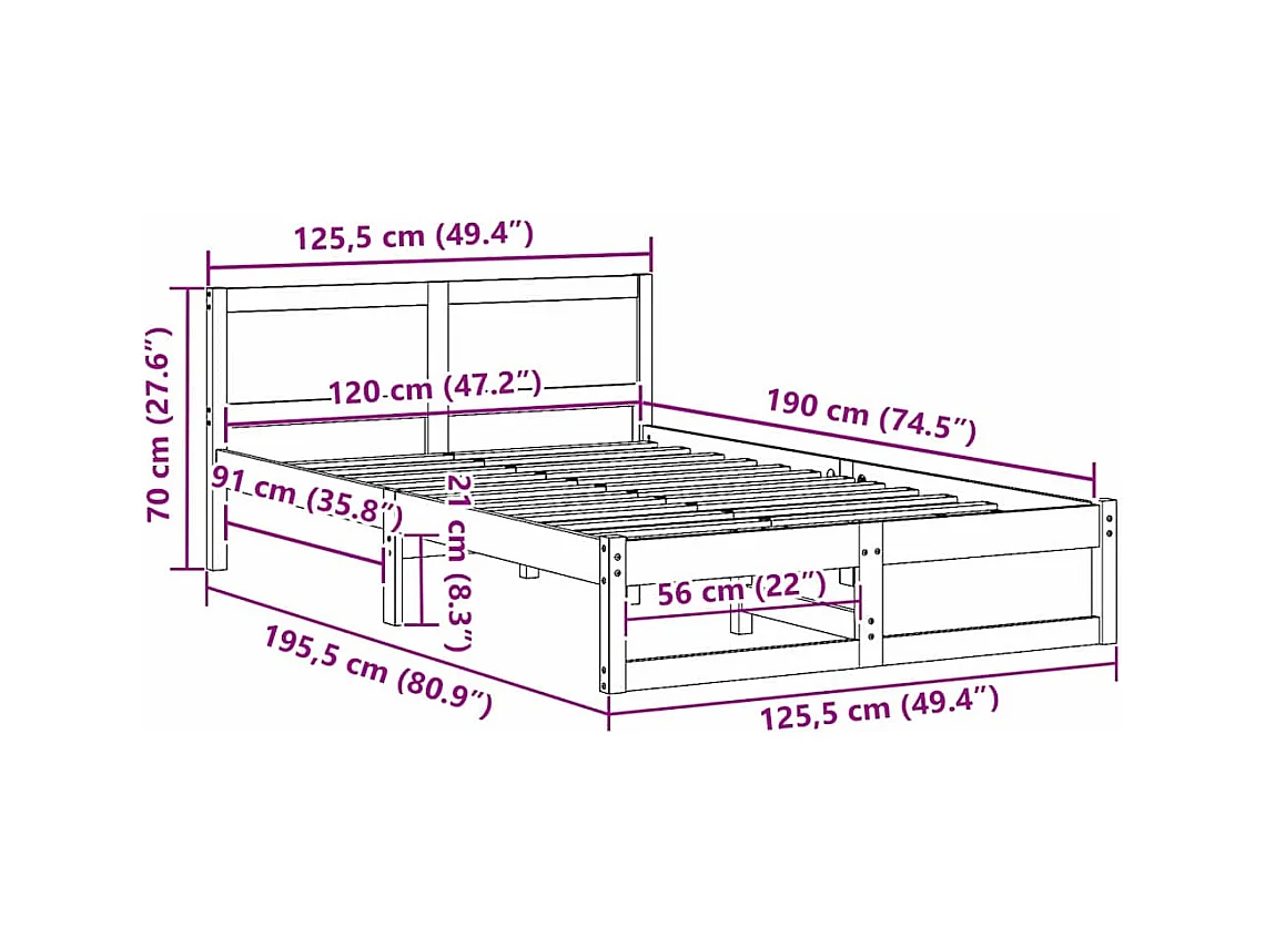 Cadre de lit Marron 120 x 190 cm Bois de pin massif