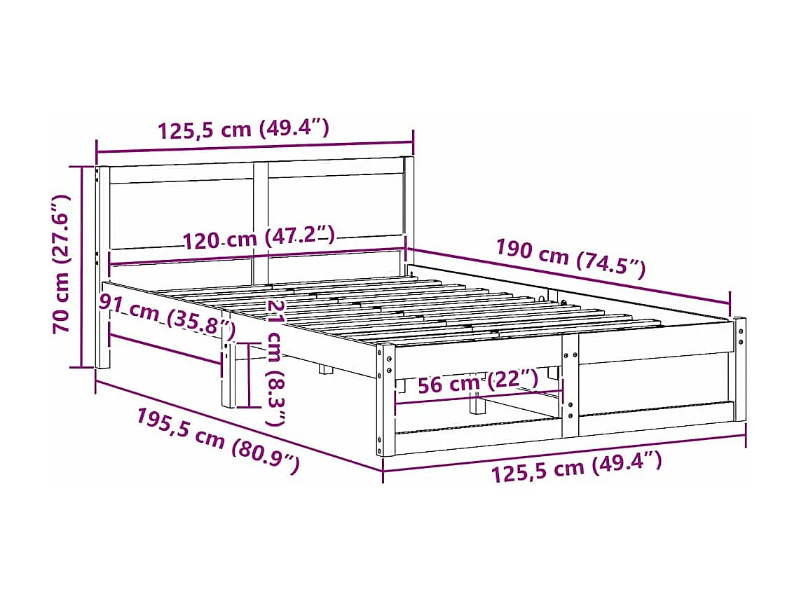 Cadre de lit Marron 120 x 190 cm Bois de pin massif