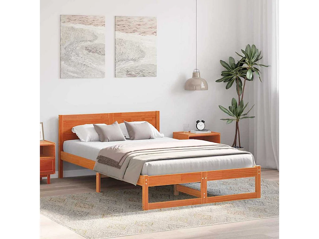 Bettrahmen Wachsbraun 120 x 190 cm Massives Kiefernholz