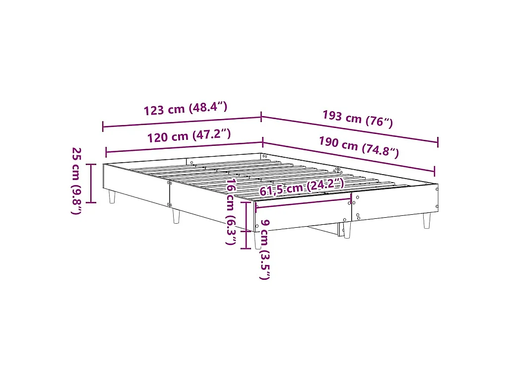 Bettgestell ohne Matratze Altholz-Optik 120x190cm Holzwerkstoff