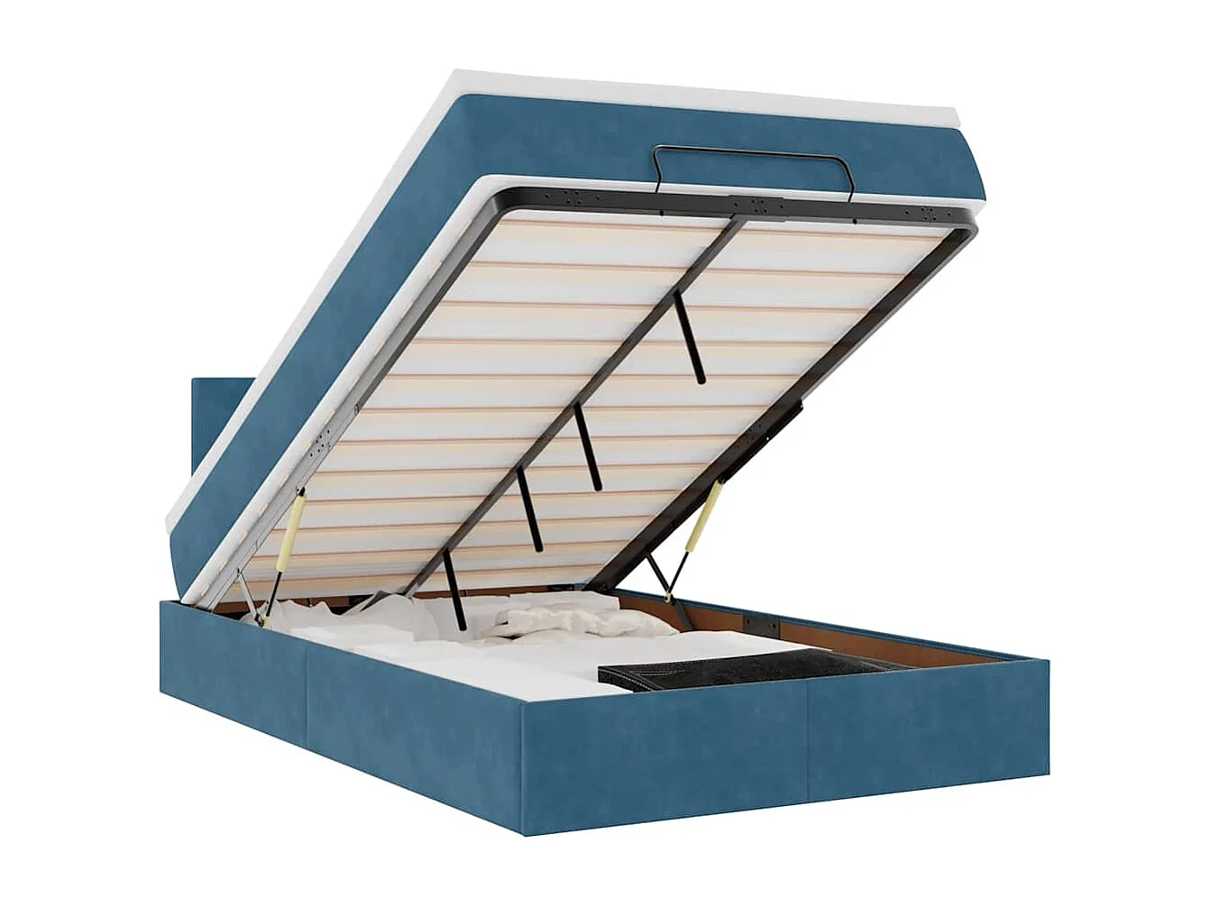Cadre de lit ottoman avec matelas bleu foncé 120x200 cm velours