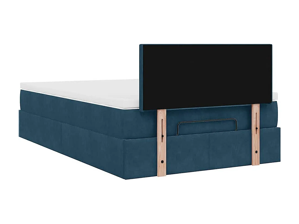 Estructura de cama otomana colchón terciopelo azul oscuro