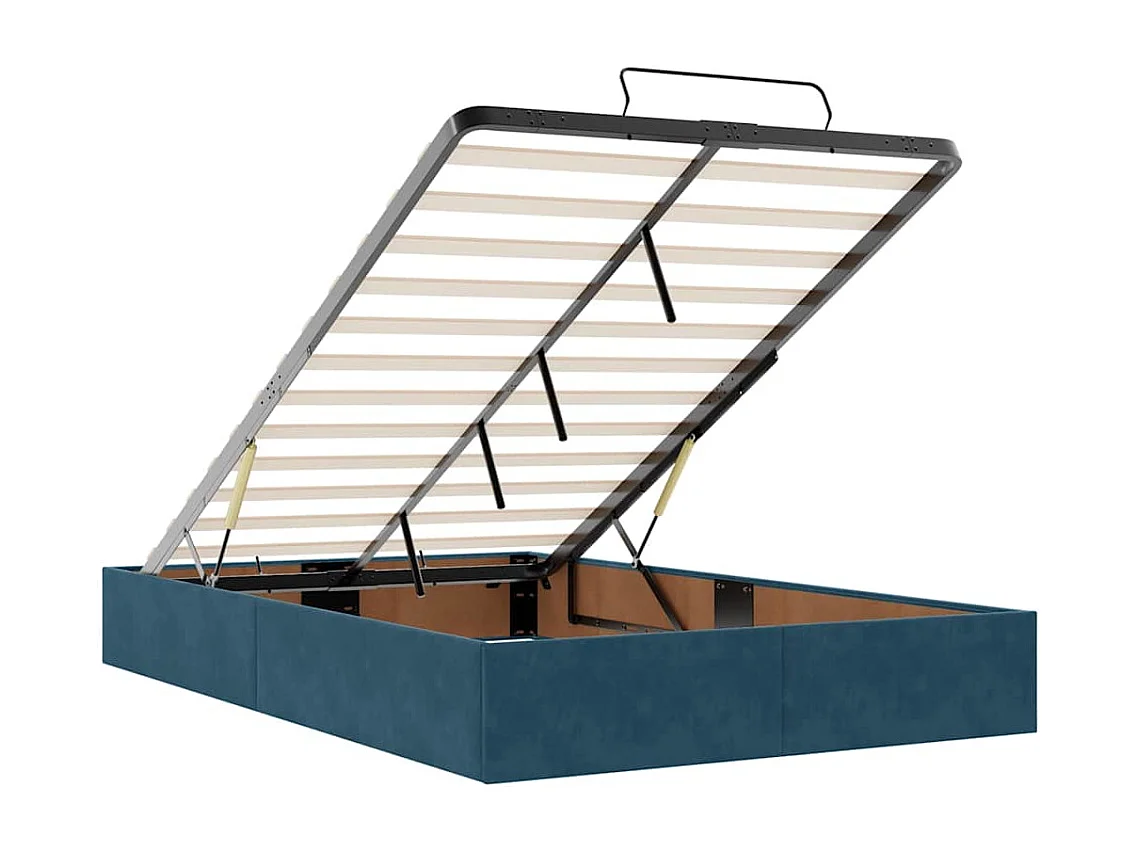 Estructura de cama otomana colchones terciopelo azul oscuro