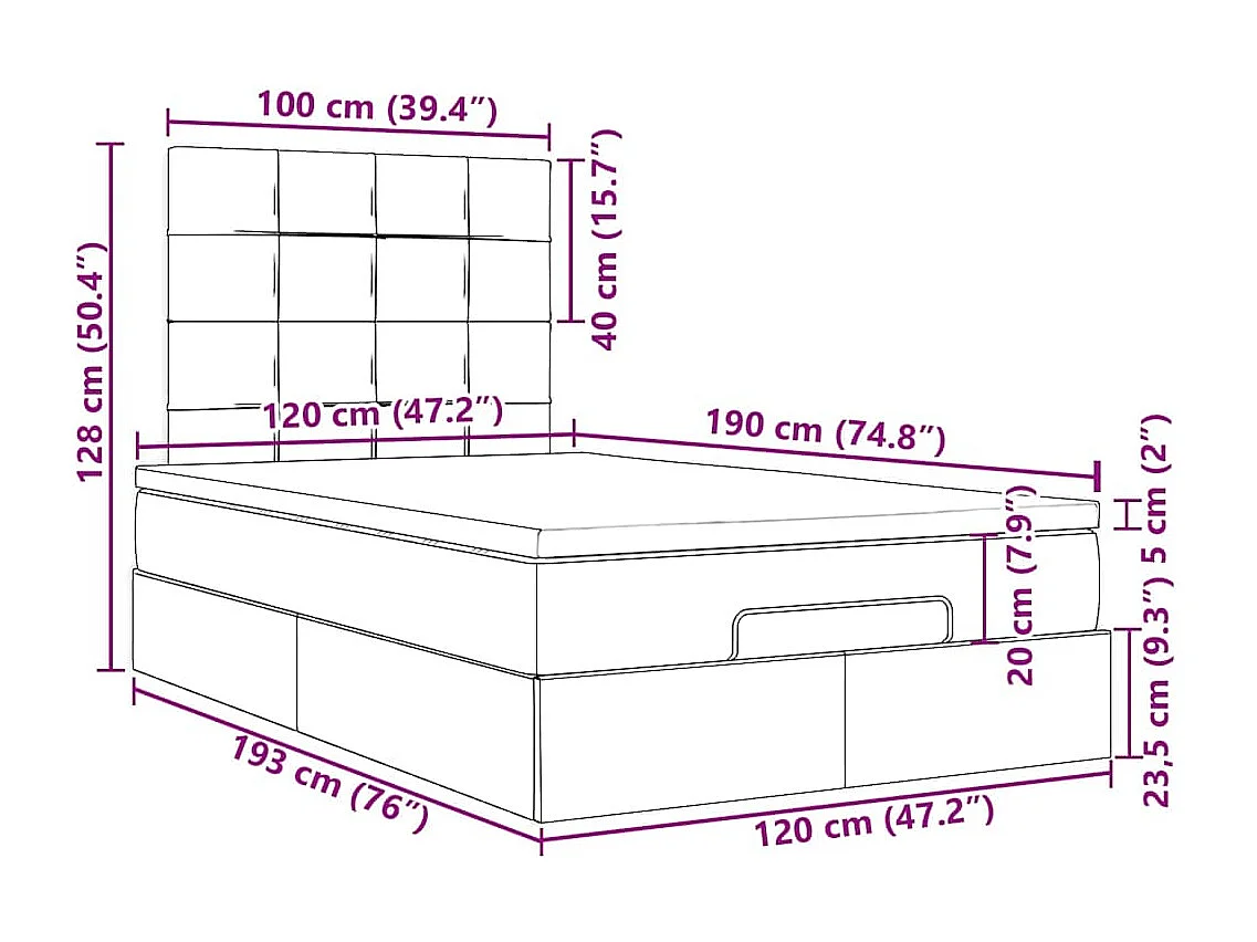 Struttura Letto Pouf con Materassi 120x190 cm Velluto
