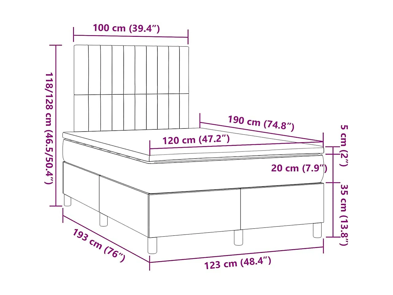 Boxspringbett mit Matratze Taupe 120x190 cm Stoff