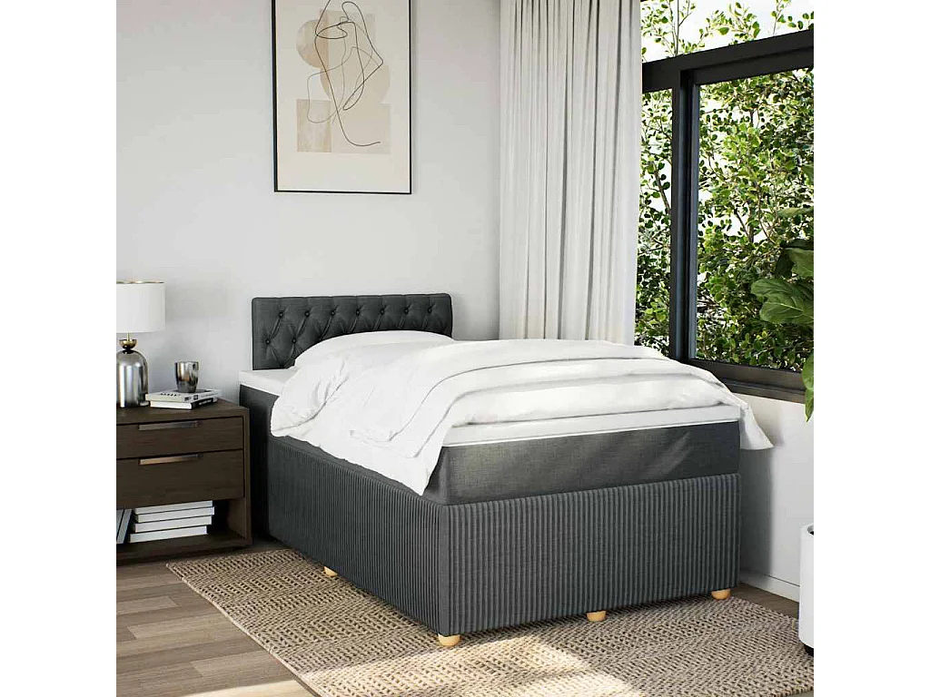 Sommier à lattes de lit avec matelas gris foncé 120x190cm tissu