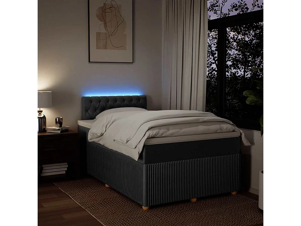 Sommier à lattes de lit avec matelas gris foncé 120x190cm tissu