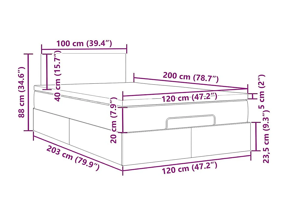 Ottoman bed met matras en LED's 120x200 cm stof zwart