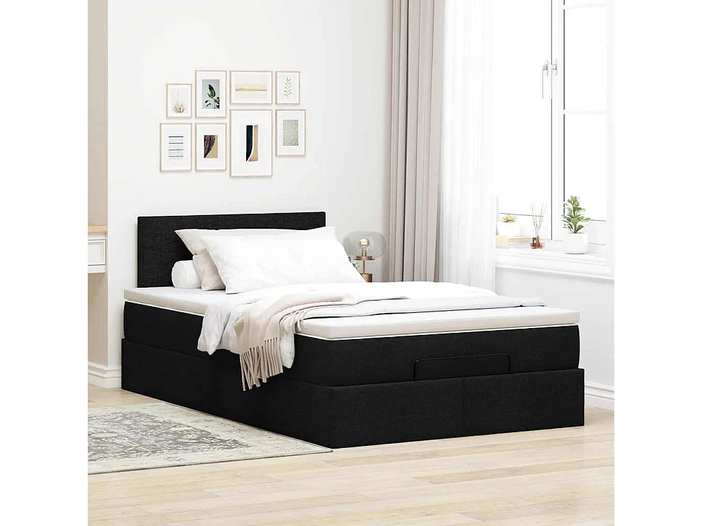 Pouf Letto con Materasso Nero 120x200 cm in Tessuto