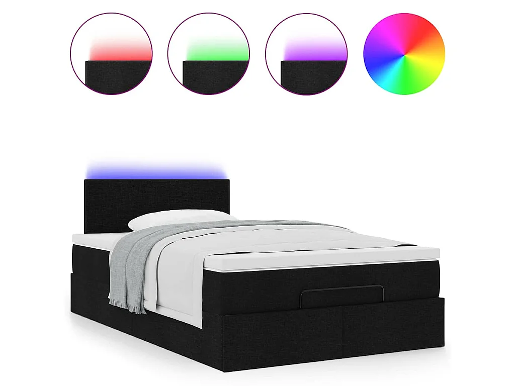 Pouf Letto con Materasso Nero 120x200 cm in Tessuto
