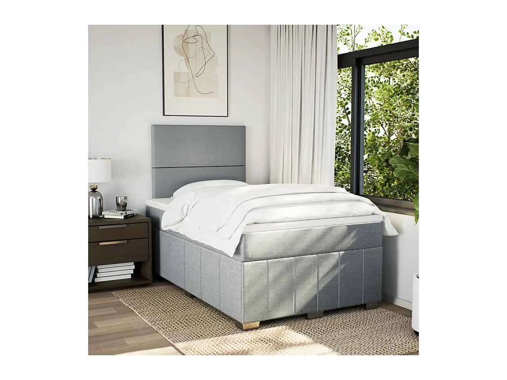 Sommier à lattes de lit et matelas gris clair 120x190 cm tissu