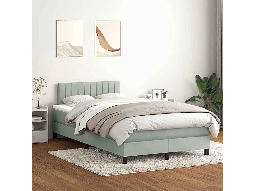 Cama box spring con colchón y LED terciopelo gris claro 120x210 cm