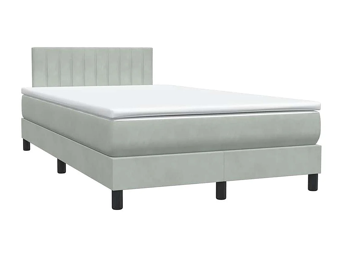 Cama box spring con colchón y LED terciopelo gris claro 120x210 cm