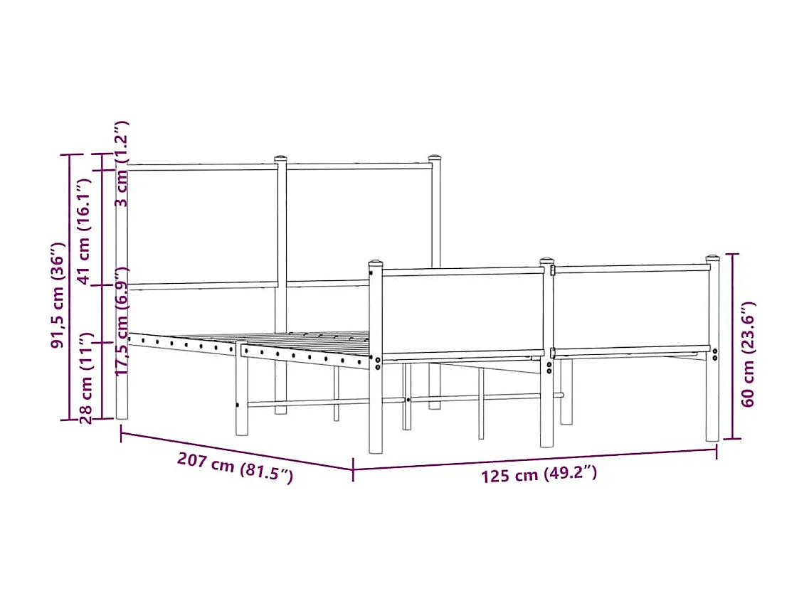 Giroletto senza Materaso in Metallo Rovere Fumo 120x200 cm