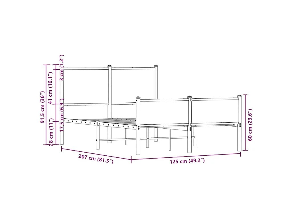 Estructura de cama sin colchón metal roble ahumado 120x200 cm