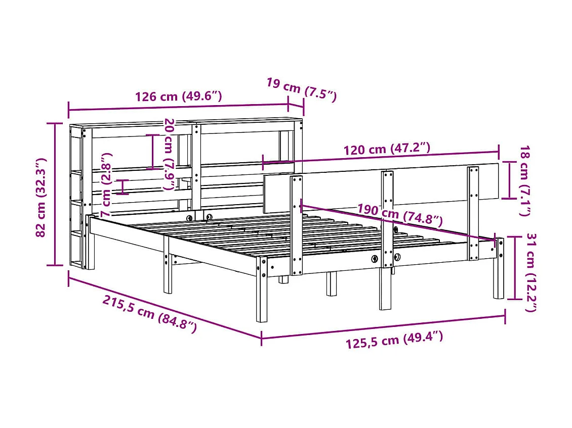 Bedframe zonder matras massief grenenhout 120x190 cm