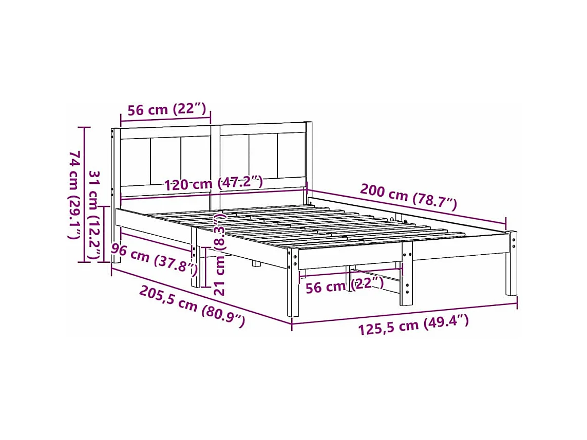 Cadre de lit Marron 120 x 200 cm Bois de pin massif